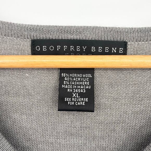 Geoffrey Beene Gray Merino Wool Cashmere Blend Floral Cardigan Sweater Size XL - Picture 6 of 6